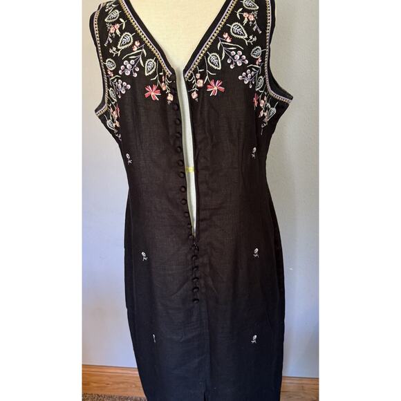 Ultra Dress New York Dress Size 10 Black Linen Blend Embroidered Button Back - Picture 7 of 15